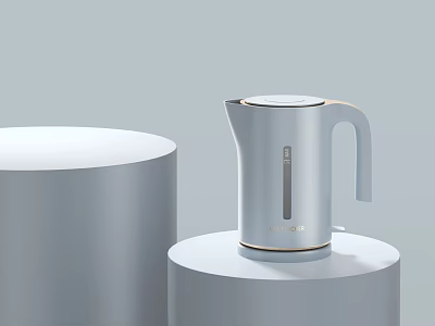 Modern Sleek Gray Electric Kettle On Cylindrical Display Stands Daily Electrical Appliance 3d model