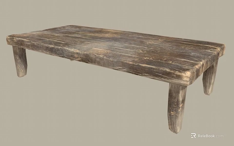 Rustic Wooden Table With Natural Texture And Solid Wood Legs Design 3d model 