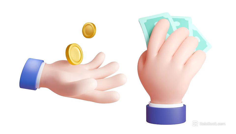 Two Hands Exchanging Gold Coins And Green Banknotes During Currency Transaction 3d model 