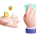 Two Hands Exchanging Gold Coins And Green Banknotes During Currency Transaction