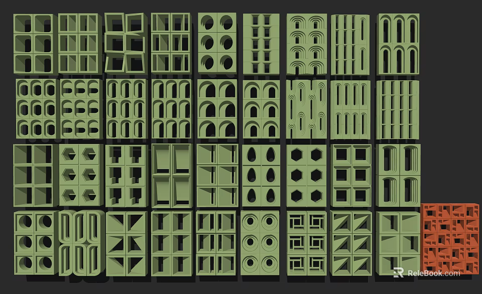 Various Geometric Patterned Floor Tiles Featuring Different Shape And Hole Designs 3d model 