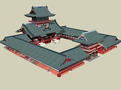 Traditional Chinese Ancient Architecture With Multi tiered Roofs Red Structures And Courtyard 3d model