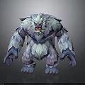 Fluffy Blue White Purple Fur Creature Character With Sharp Fangs And Clawed Paws