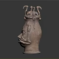 Ancient Bronze Head Sculpture With Intricate Facial Details And Avian Motifs