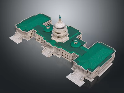 Iconic US Capitol Building Classical Architecture With Green Roof White Exterior And Central Dome 3d model