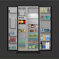 Open Door Refrigerator Freezer with Spacious Compartments Stocked Fresh Food Drinks