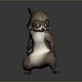 Animated Raccoon Character in Standing Pose With Big Eyes Fluffy Fur and Striped Tail