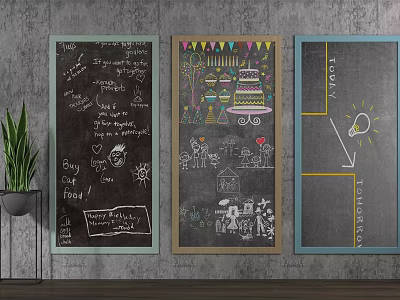 Decorative Chalkboard Wall Hangings with Hand Drawn Text Illustrations and Party Themes for Indoor Decor 3d model