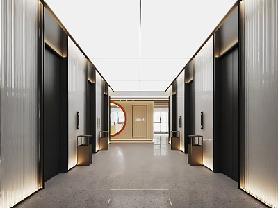 Modern Elevator Lobby Interior With Sleek Elevators And Ambient Lighting 3d model