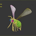 Cartoon Insect Character With Green Body Transparent Wings And Yellow Antennae