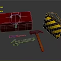 Essential Hardware Tools Set Including Red Toolbox Hammer Wrench Screwdriver And Striped Ear Protection 3d model