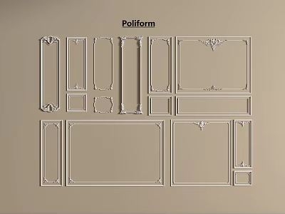 Poliform Background Wall with Various Decorative Frames and Design Elements 3d model