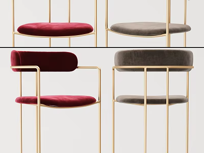 Modern Bar Stools With Red And Gray Velvet Seats And Gold Metal Frames 3d model