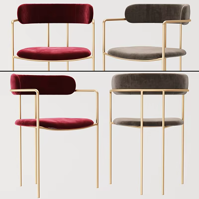 Modern Bar Stools With Red And Gray Velvet Seats And Gold Metal Frames 3d model