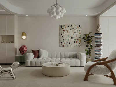 Modern Living Room Interior With White Sofa Round Coffee Table Chandelier And Decorative Painting 3d model