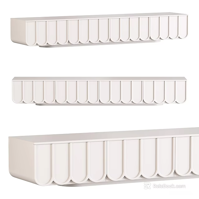 White Scalloped Design TV Stand With Sleek Modern Style For Living Room Storage 3d model 