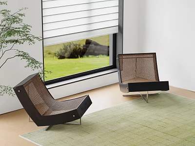 Quiet Style Casual Chair Balcony Casual Chair Rattan Recliner Ancient Chair Texted Carpet 3d model