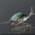 Narwhal Model With Blue Green And White Body Long Tusk Open Mouth Sharp Teeth