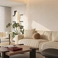 Modern Living Room Interior With Beige Sofa Coffee Table And Decorative Paintings