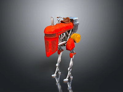 Game Movie Character Red Mechanical Robot With Tractor Style Grille Brown Hat And Silver Legs 3d model