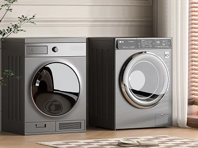 Modern Gray Front Loading Washing Machines In Home Laundry Interior Design 3d model