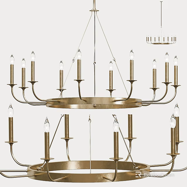 Elegant Brass Chandelier With Multi Layered Design And Candle Style Arms For Interior Decoration 3d model 