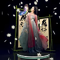 Traditional Tang Style Female Figure In Elegant Robe With Butterfly Calligraphy Scroll And Bamboo