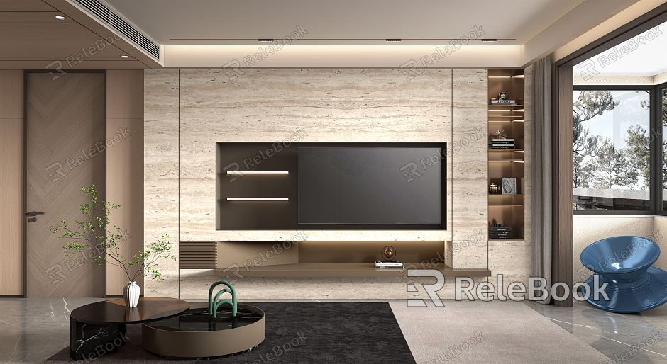 Modern TV background wall TV cabinet background wall model