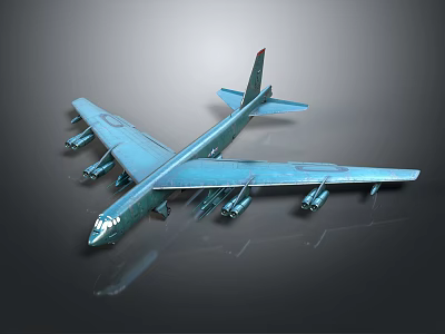 Teal Military Aircraft 3D Model With Large Wings Multiple Engines And Reflective Surface 3d model