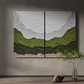 Two Panel Abstract Wall Art With Textured Green Gray Pink Layers 3d model