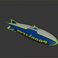 Goodyear Blimp Model Featuring Blue White Yellow Accents Antennas and American Flag