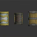 Ornate Treasure Chests With Wooden Bodies Metallic Straps And Blue Details