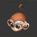Cute Cartoon Monkey Character with Pink Fur Big Eyes Flower on Head and Curly Tail