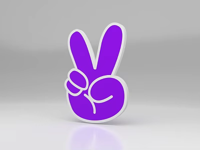 3D Designed Purple Peace Hand Gesture With White Outline And Gray Background 3d model