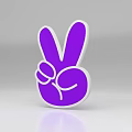3D Designed Purple Peace Hand Gesture With White Outline And Gray Background