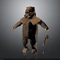 Brown Furred Animal Character Standing With Collar Holding Wooden Staff In Detailed Costume
