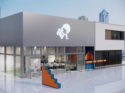 Modern Style Bubble Tea Shop With Glass Frontage Brand Logo And Indoor Seating Area 3d model