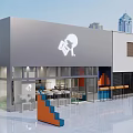 Modern Style Bubble Tea Shop With Glass Frontage Brand Logo And Indoor Seating Area