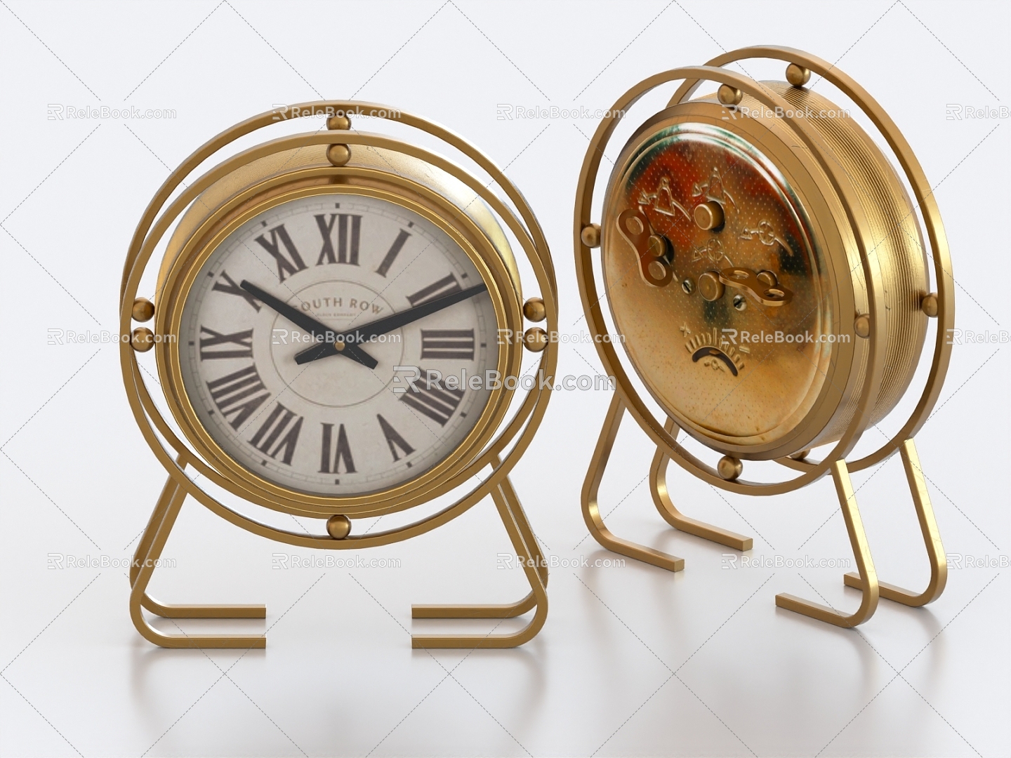 Gold alarm clock clock retro alarm clock ornaments 3d model