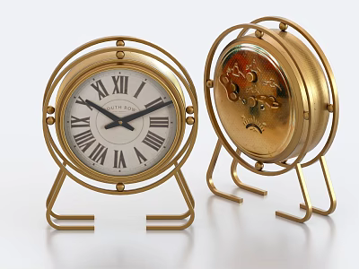 Golden Table Clocks With Roman Numerals Metal Stand And Carved Back 3d model