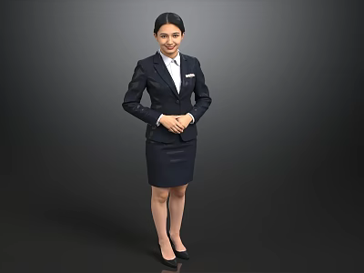 Professional Woman in Dark Suit Skirt White Shirt and Black Heels Standing with Crossed Hands 3d model