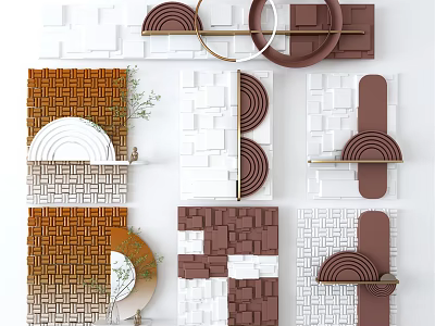 Creative Wall Decor Designs With Geometric Shapes Brown White Textures And Shelves 3d model