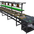 Automated Industrial Conveyor Production Line With Circular Trays Green Belt And Metal Frame