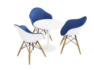 School Modern Classroom Furniture With White Round Table And Blue White Chairs 3d model
