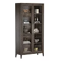 Wooden Glass Door Display Cabinets With Decorative Vases Books And Bowls