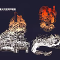 Chongqing Hongya Cave Silhouette Pendant Decorative Art Design With Building And Wave Elements