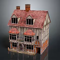Traditional Model House With Red Tiled Roof Chimneys And Wooden Framed Windows