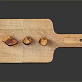 Three Orange Food Chunks Arranged On Wooden Cutting Board Surface