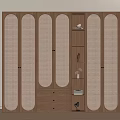 Modern Wooden Wardrobe With Woven Texture Doors Central Lit Display Shelves And Bottom Drawers