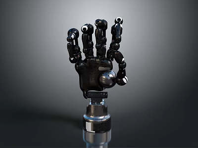 High Tech Black Robotic Hand With Silver Joints And Precision Base 3d model